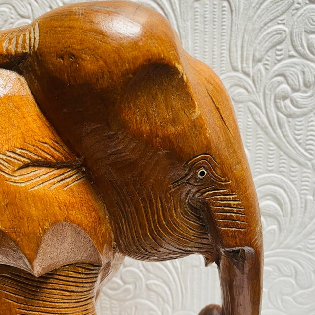 1960s 1960s Vintage Hand Carved Elephant Figurine For Sale - Image 5 of 13