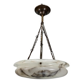 Art Deco Alabaster and Brass Pendant Light, Germany, 1920s For Sale
