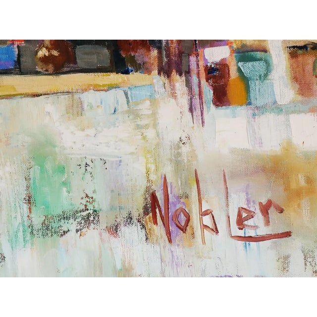 1970s Modern Abstract Cubist Inspired Landscape Painting of an Oceanside Boat Dock By For Sale - Image 9 of 10