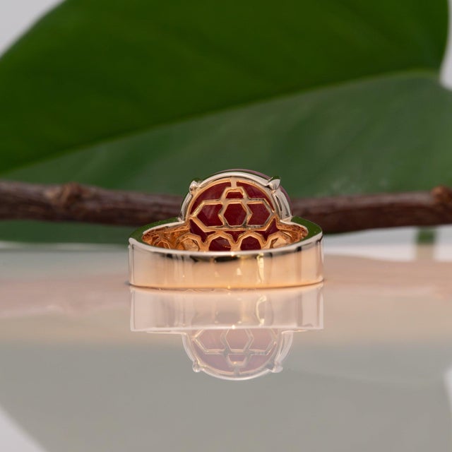Red 8.3Ct Star Ruby Ring With Earth-Mined Diamond Accents: Solid 14k Gold, 12x10mm, Size 6.75 For Sale - Image 8 of 9