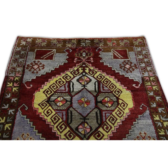 1960s Red & Gray Vintage Turkish Runner 4'6" X 12'4" For Sale - Image 4 of 6