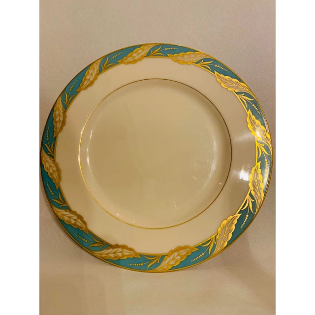 Lenox "Bellevue" Sea Green Set of Five Dinner Plates ~ These Dinner Plates are 10 1/2" in Diameter, Rim Shape, with Gold...