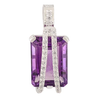 Art Deco 16.8 CTW Regal Amethyst 925 Silver Pendant Charm by Carat&her For Sale