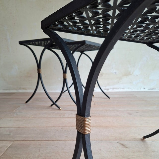 Black Wrought Iron Side Tables with Gilt Accents, 1950s, Set of 3 For Sale - Image 9 of 11
