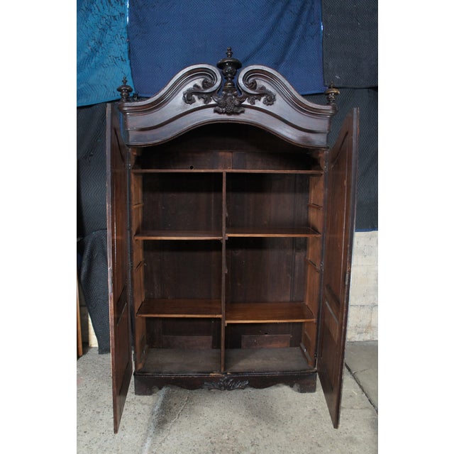 Late 19th Century Late 19th Century Monumental American Rococo Revival Rosewood Carved Knockdown Armoire Wardrobe For Sale - Image 5 of 12