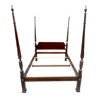 Georgian Style Carved Mahogany Four Post Queen Bed For Sale