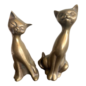 Vintage Mid-Century Modern Brass Cat Sculptures – Pair – Made in Korea