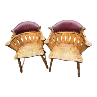 Mid 20th Century Vintage Romweber Viking Oak Captain's Chairs - a Pair For Sale