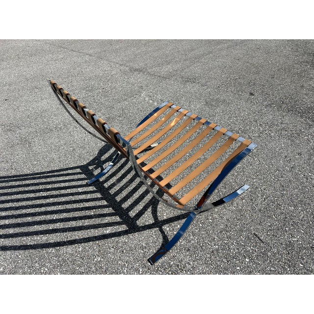 Animal Skin Midcentury Barcelona Style Chair in Stainless Steel and Leather For Sale - Image 7 of 14