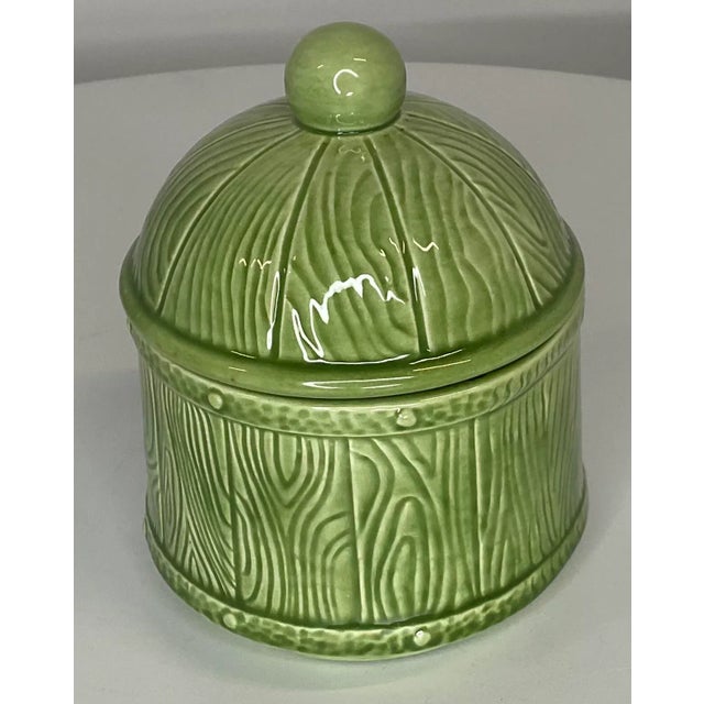 Hand made faux bois lidded dish is versatile and rare. Small vessel has a pedestal base and the appearance of ten sections...