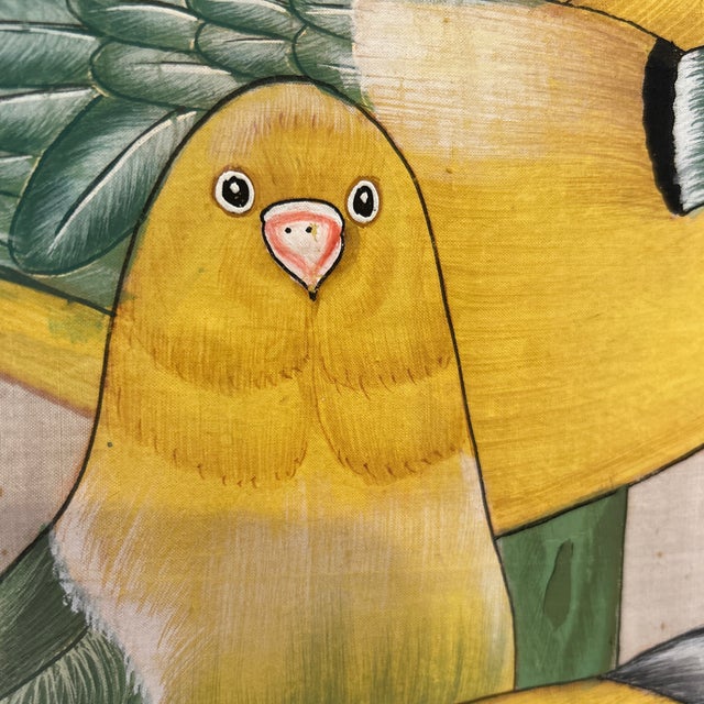 Textile Vintage Hand Painted Silk Framed Textile Birds and Flowers For Sale - Image 7 of 12
