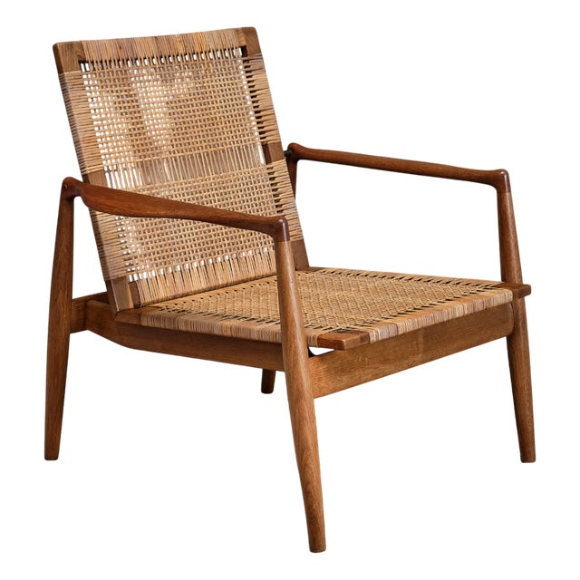 SW 96 Armchair in Teak, Oak and Cane by Finn Juhl for Søren Willadsen Møbelfabrik, Denmark, 1956 For Sale