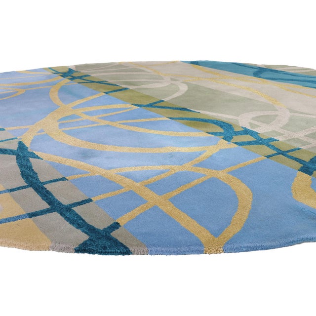 79237 Vintage Chinese Hooked Rug, 09'01 x 09'01. The Celestial Orbit: A Vintage Chinese Hooked Masterpiece of Abstract...