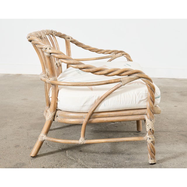McGuire McGuire Cerused Twisted Rattan Settee and Lounge Chair For Sale - Image 4 of 12