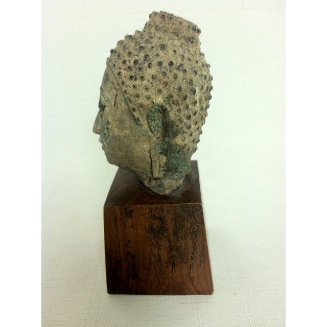 Figurative Mid 19th Century Bronze Buddha Head on Wood Stand For Sale - Image 3 of 10