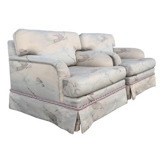 Postmodern Pink and Blue Ropped and Skirted Lounge Chairs - A Pair For Sale