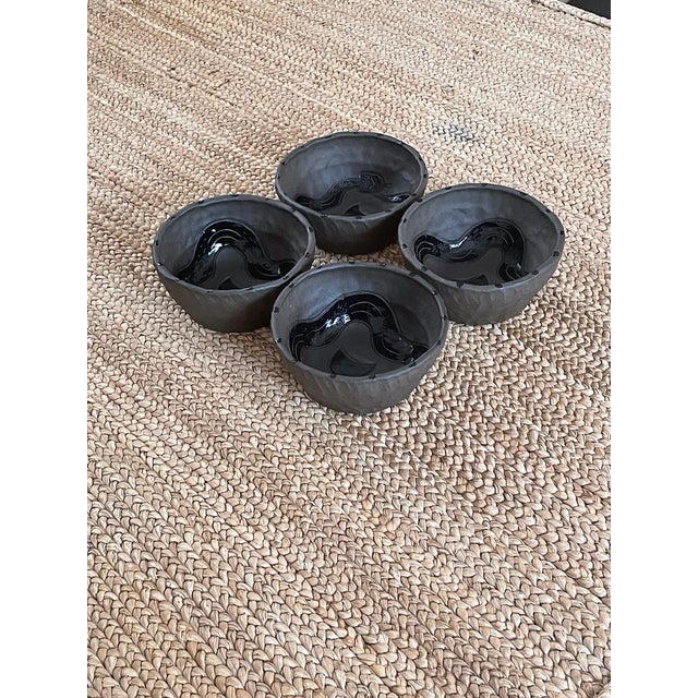 5'' Snake Bowls in Black on Black Sgraffito - Set of 4 For Sale - Image 9 of 11