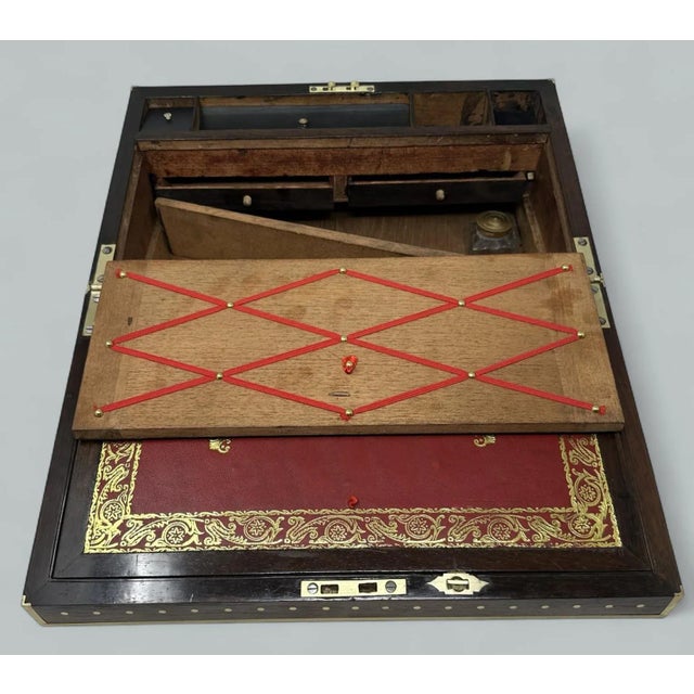 Wood Antique Regency Brass Bound Traveling Desk Wooden Mahogany Writing Slope Regency For Sale - Image 7 of 11