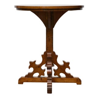 Gothic Revival English Pine Quadripod Table with Scrollwork Base, 19th Century For Sale