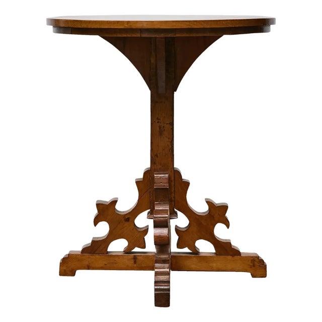 Gothic Revival English Pine Quadripod Table with Scrollwork Base, 19th Century For Sale