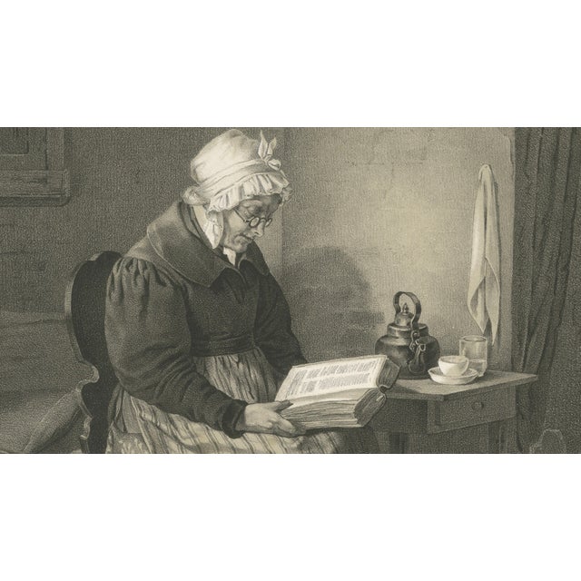 Mid 19th Century After Pehr Wickenberg, Swedish Interior Genre Scene with Reading Grandmother, 1850, Lithograph For Sale - Image 5 of 9