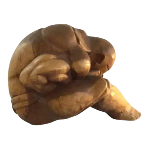 1960s Hand Carved Wood Sculpture Of Man Praying/Weeping