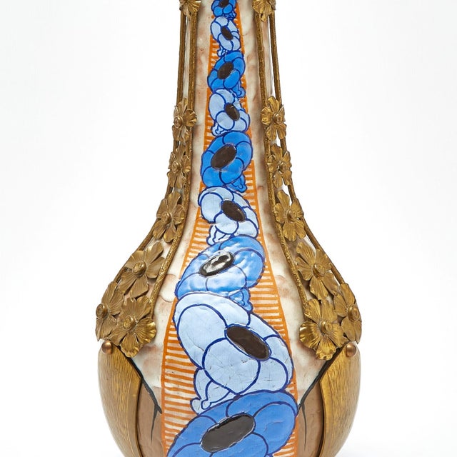 Louis Dage Early 20th Century French Art Deco Gilt-Metal Mounted Stoneware Vase For Sale - Image 4 of 10