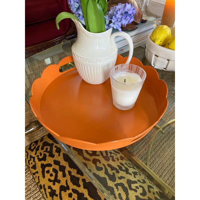 Not Yet Made - Made To Order Hand Painted Lacquered Scallop Tray Orange For Sale - Image 5 of 12