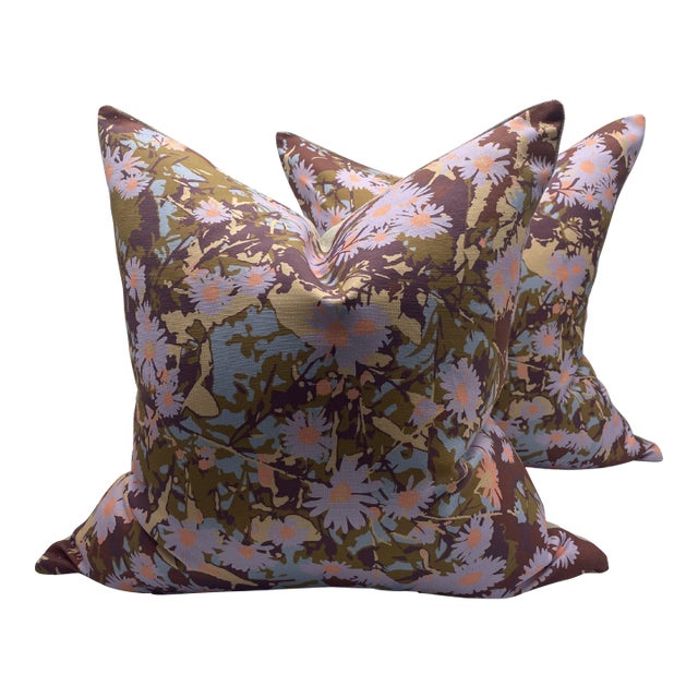Kristy Stafford "Emily Rust" Floral Pillows- A Pair For Sale