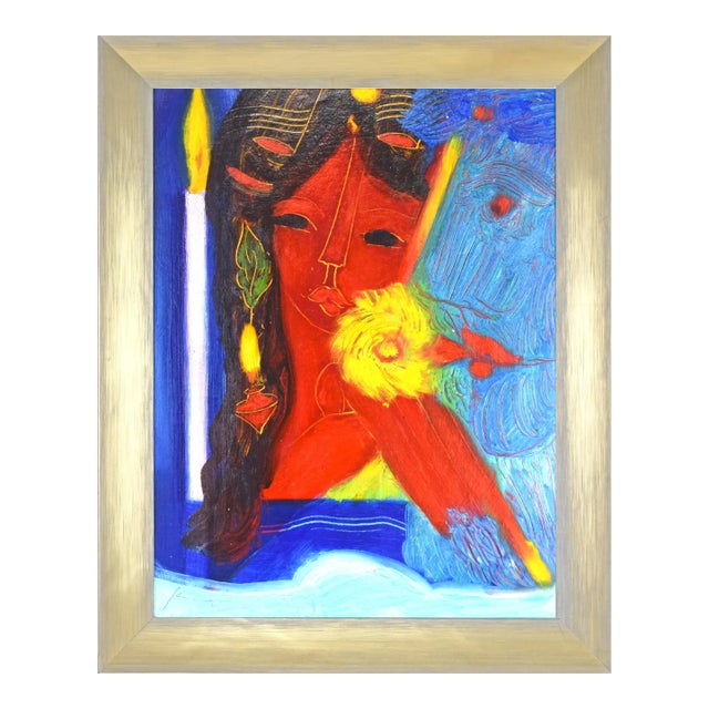 Vibrantly Colored Fauvist Portrait Painting For Sale