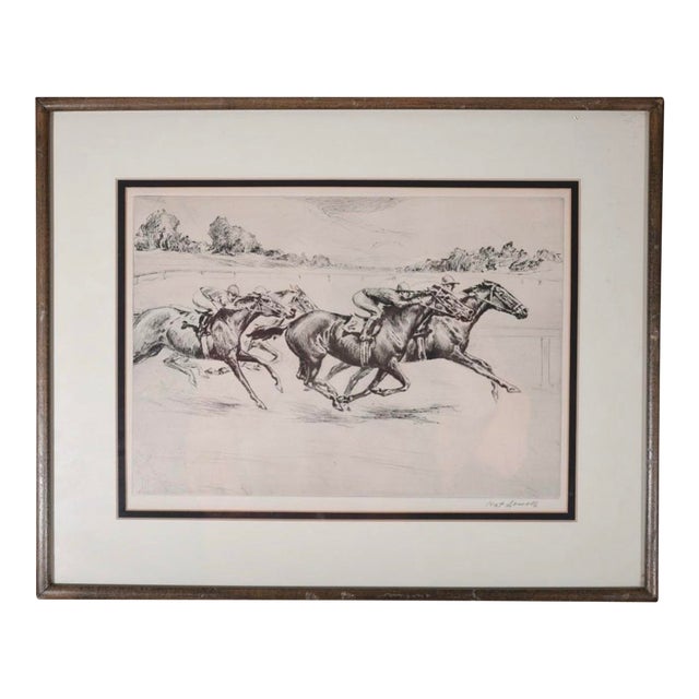 Early 20th Century Nat Lowell Signed Horse Racing Etching For Sale
