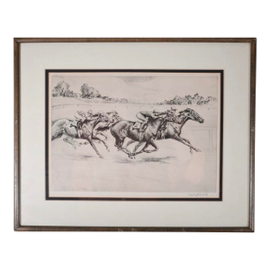 Early 20th Century Nat Lowell Signed Horse Racing Etching