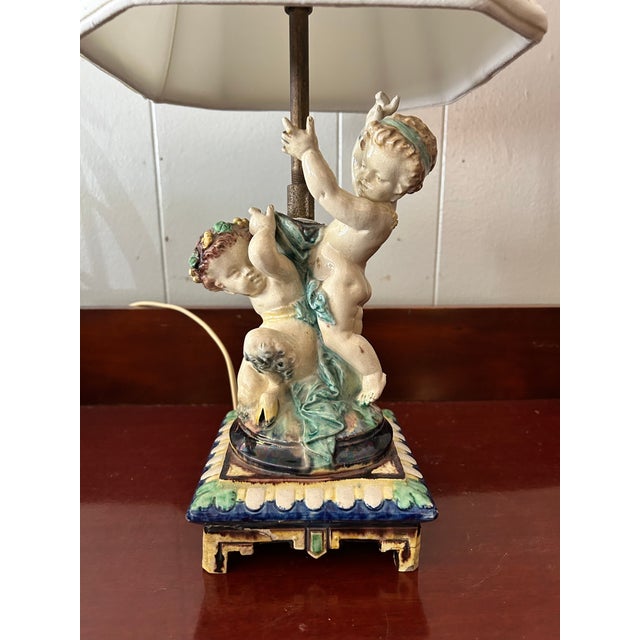 Vintage Porcelain Cherub Table Lamp For Sale - Image 4 of 14