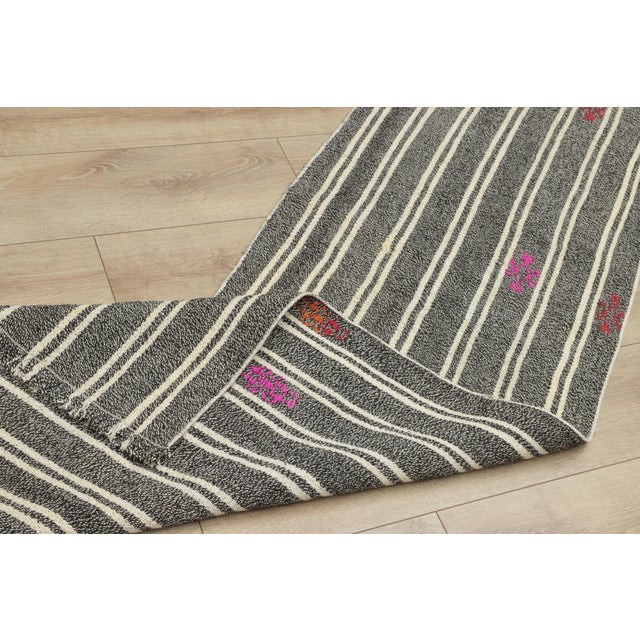 1980s Scandinavian Style Stripe Design Handmade Oushak Kilim Runner Rug For Sale - Image 11 of 12