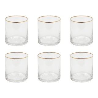 Optic Rock Glasses with Gold Rim, Set of 6 For Sale