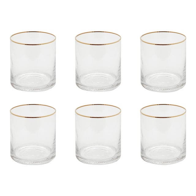 Optic Rock Glasses with Gold Rim, Set of 6 For Sale