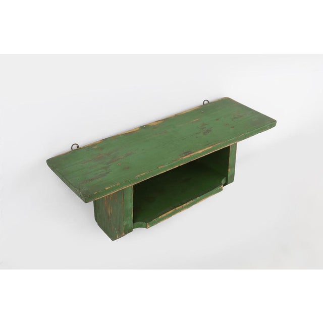 Small Rustic Green Wooden Wall Unit with Shelves, France, 1880s For Sale - Image 5 of 11