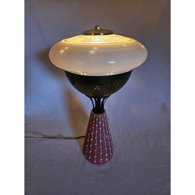Metal 1950s Mid Century Modern Atomic f.a.i.p. Chalkware Ufo Lamp For Sale - Image 7 of 8