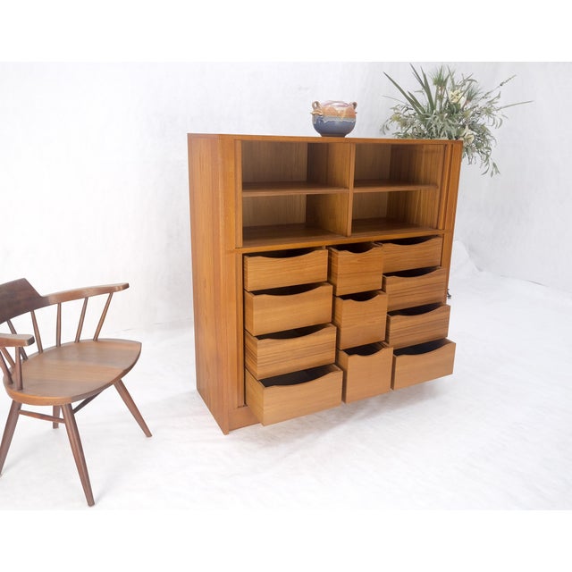 Danish Teak Tambour Doors 9 Drawers Dresser High Boy Chest Credenza Cabinet MINT For Sale - Image 12 of 12