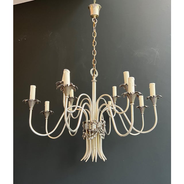 Maison Charles 1940s Maison Charles Neoclassical Silver Metal Chandelier For Sale - Image 4 of 12