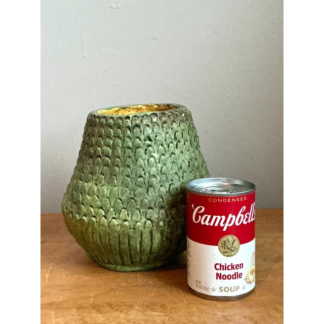Green Vintage Green Textured Ceramic Vase For Sale - Image 8 of 12