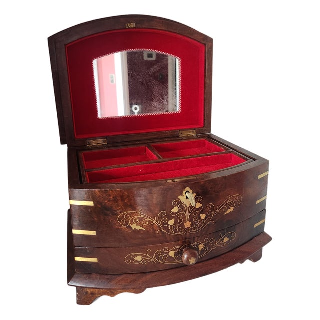 1970s Solid Walnut Jewelry Box With Key For Sale