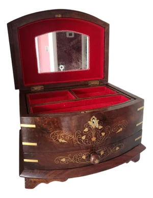 1970s Solid Walnut Jewelry Box With Key
