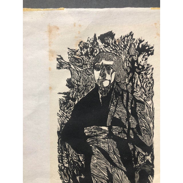 Figurative 1963 Jacob Landau Thomas Jefferson Woodcut For Sale - Image 3 of 7