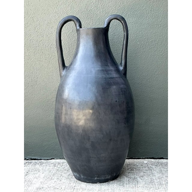 Ceramic Vintage Large Black Ceramic Amphora Vase For Sale - Image 7 of 12