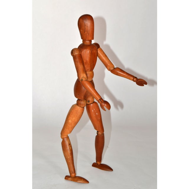 Art Deco solid wood articulated, hand-carved and hand-crafted wood figure of a person. Known as artists' mannequins or lay...