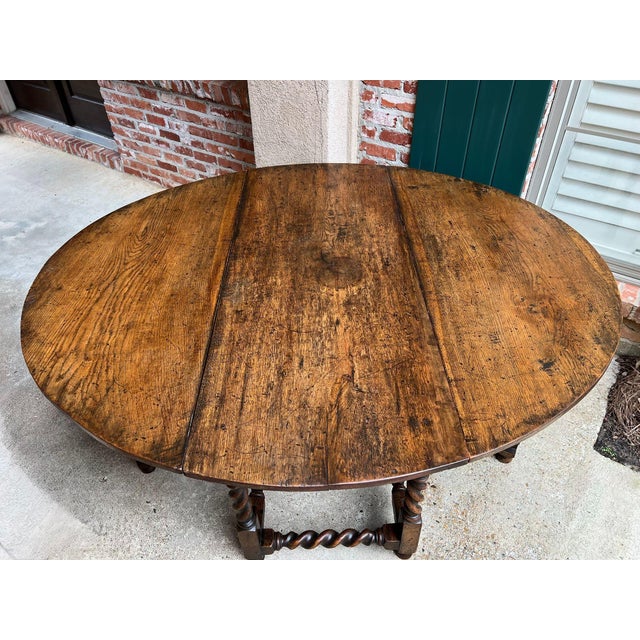Antique English Wake Dining Table Drop Leaf Barley Twist Jacobean Oak Console For Sale - Image 17 of 18
