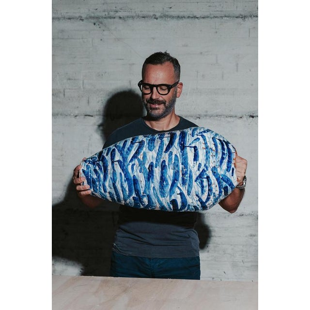 Ceramic Essence of Form Brushstroke Ocean Blue Handcrafted Vase by Onofrio Acone For Sale - Image 7 of 10