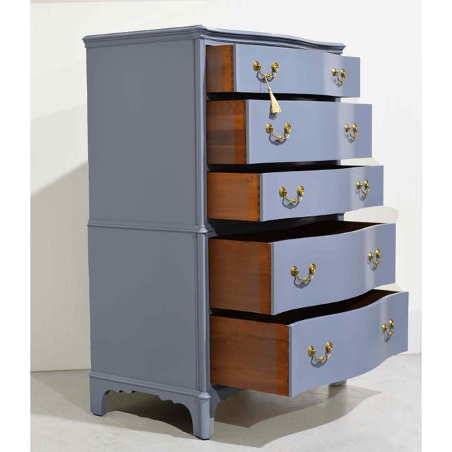 Mid Century Colonial Style Mahogany 5 Drawer Highboy by Berkey and Gay - Newly Painted For Sale In Chicago - Image 6 of 17