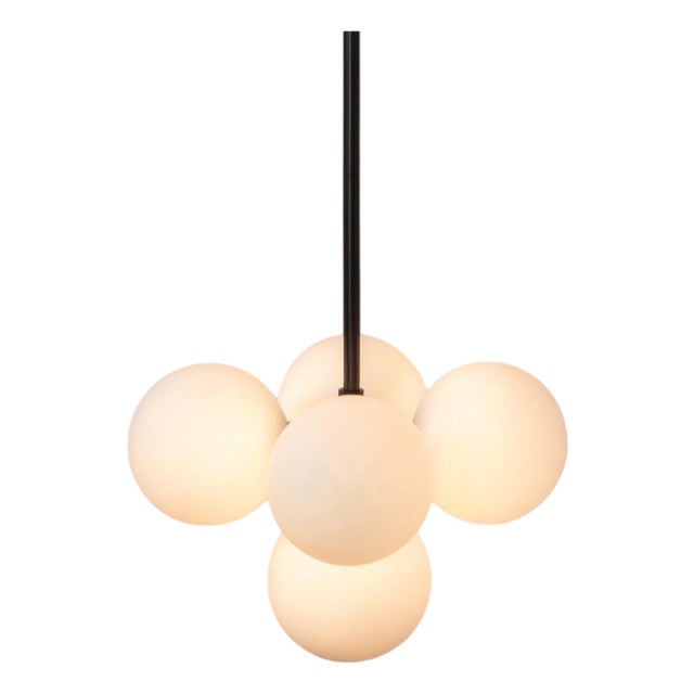 Bunch Pendant, Black, 50in H, Modern, 5 Inch Glass Globes, by Research.Lighting, Modern, Minimal Hanging Light For Sale